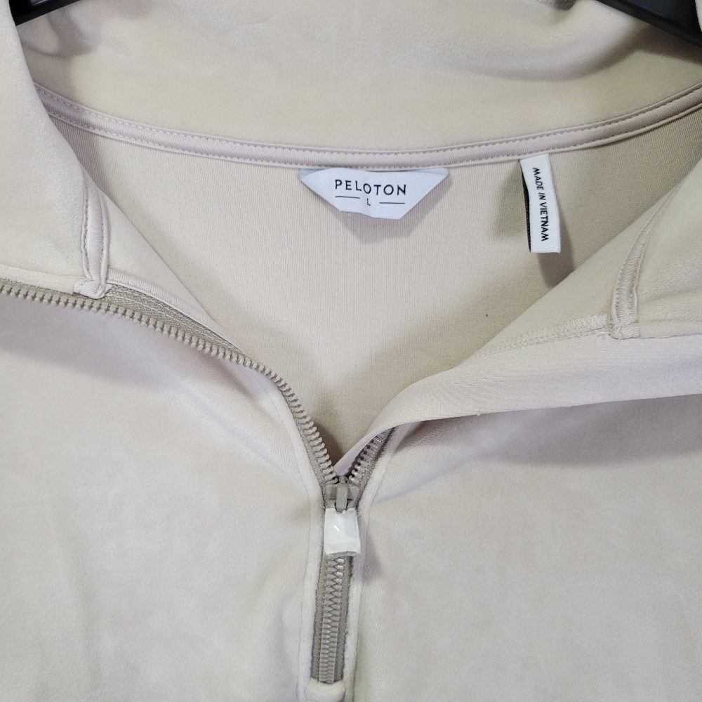 Peloton Velour V-Hem Pullover Hoodie Womens Large Beige Fitness Apparel Half Zip - Picture 5 of 7